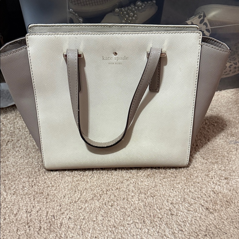 kate spade Two-Tone Cream & Taupe Saffiano Leather Tote